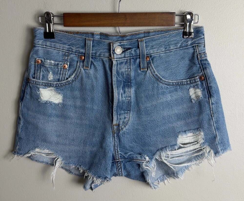 Levi's 501 Distressed Denim Shorts Size 25 Button Fly Blue Wash Women’s
